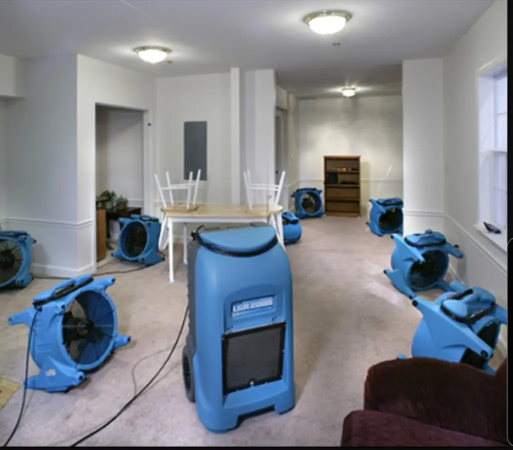Air movers and dehumidifier setup for Water Damage Restoration in Big Bear City